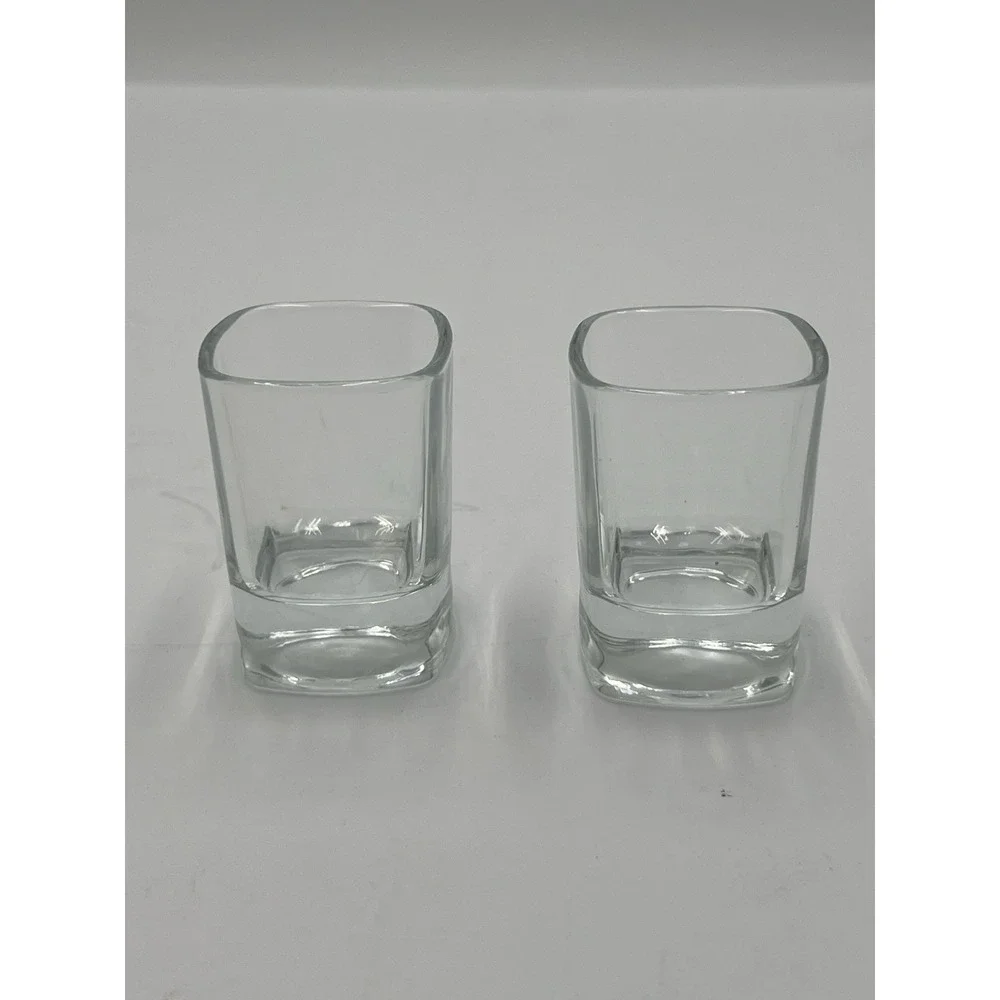 Pair Square Clear Glass Shot Glasses Heavy Base 2.75